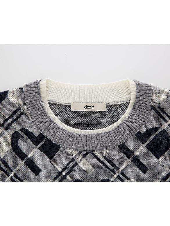Monogram Bias Plaid Knit Top