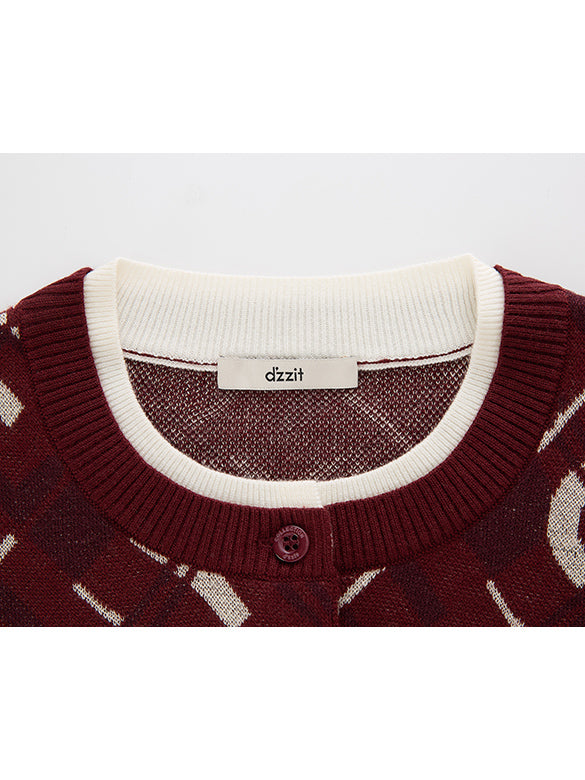 Monogram Bias Plaid Knit Cardigan