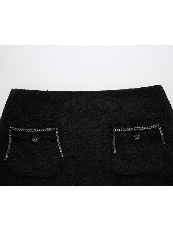 Chain Combination Tweed Skirt