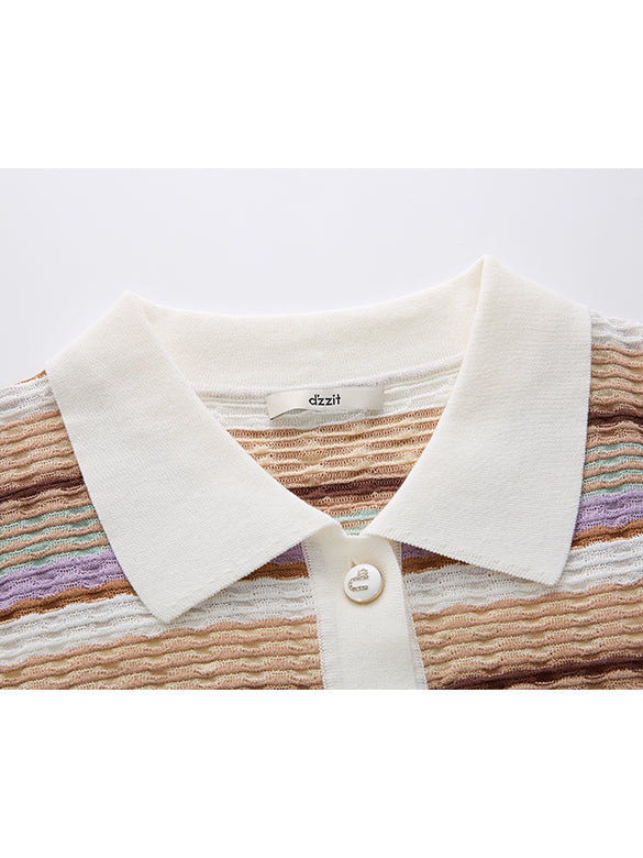 Retro Ribbon Stripe Polo Knit Dress