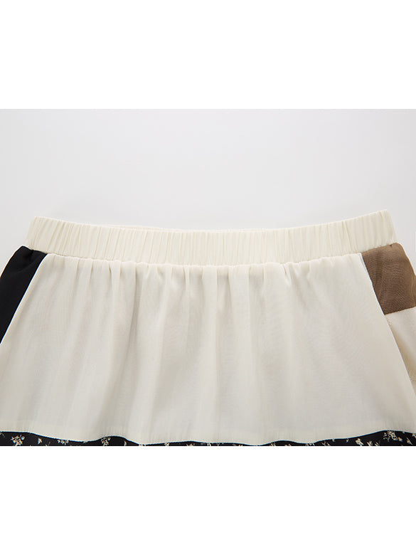 Pattern Mixed Pleats Skirt