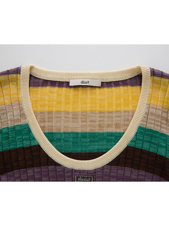Bi-color Stripe Knit Top