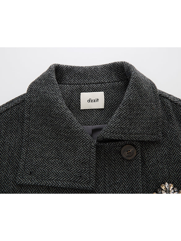 Brooch Herringbone Double Coat