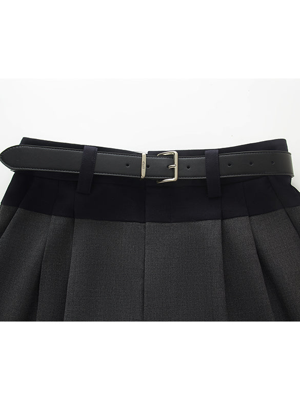 Waist Bi-color Tuck Pants