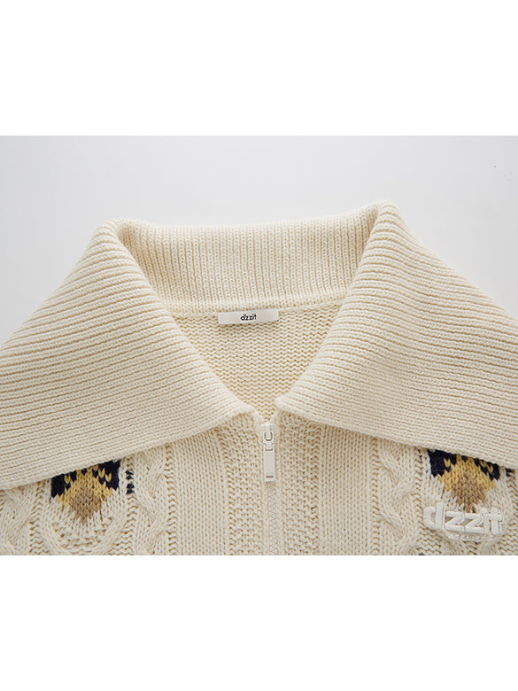 d Logo Pattern Design Zipper Knit Outer