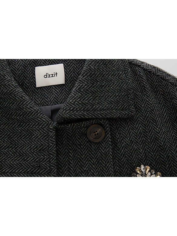Brooch Herringbone Double Coat