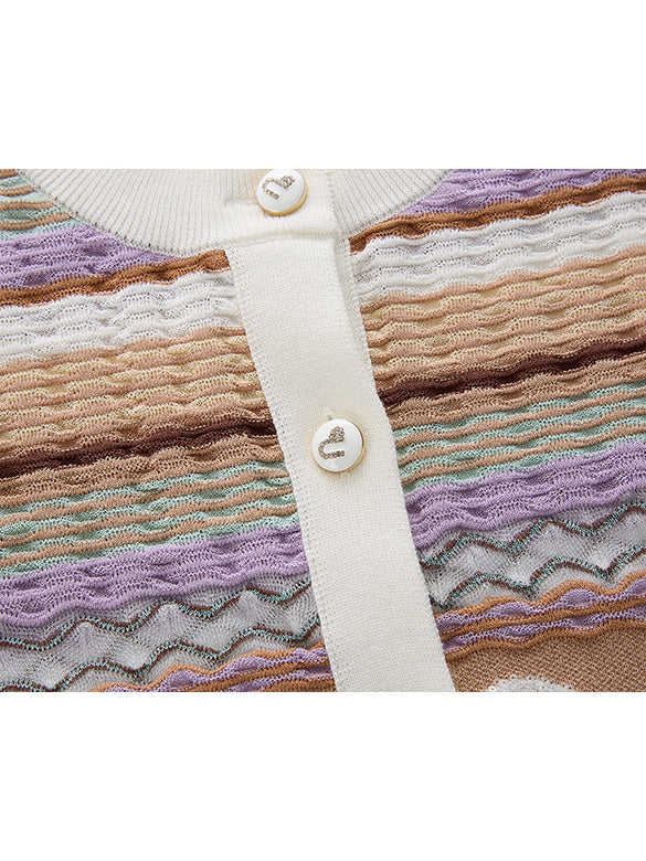 Retro Ribbon Stripe Knit Cardigan