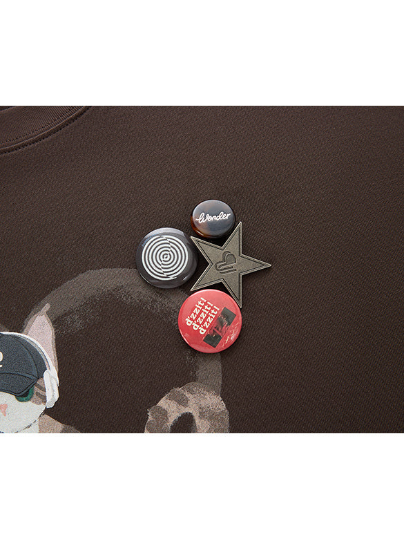 Cat Printed Badge T-shirt
