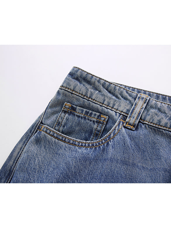 Printed Denim Pants