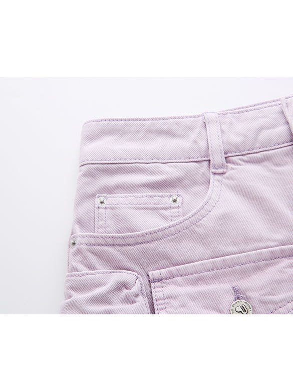 Purple Denim Cargo Short Length Pants