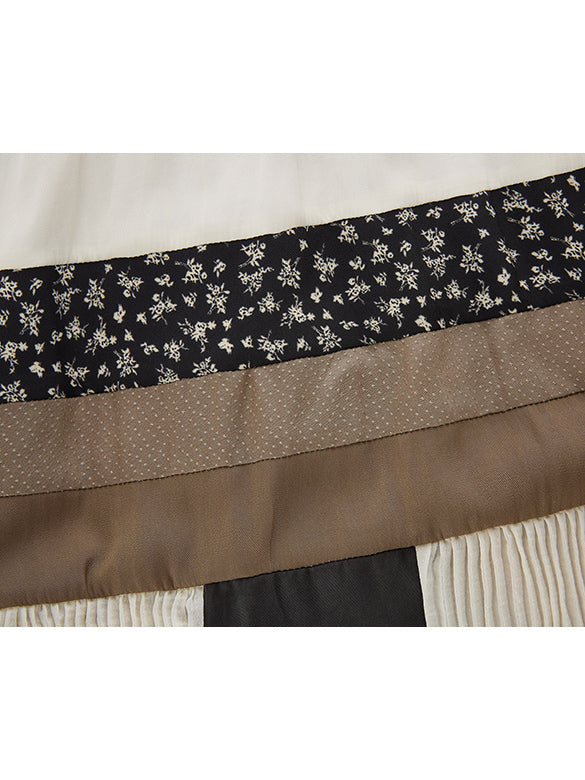 Pattern Mixed Pleats Skirt