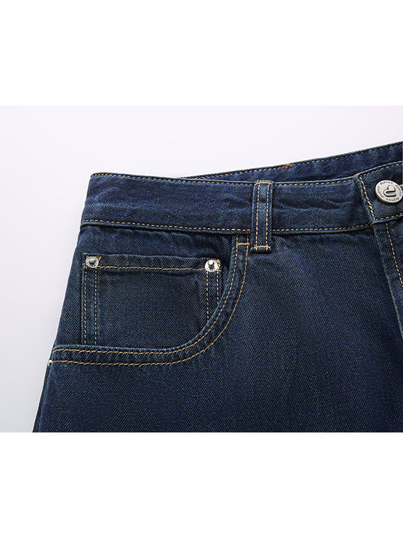 Roll-up Rigid Denim Pants