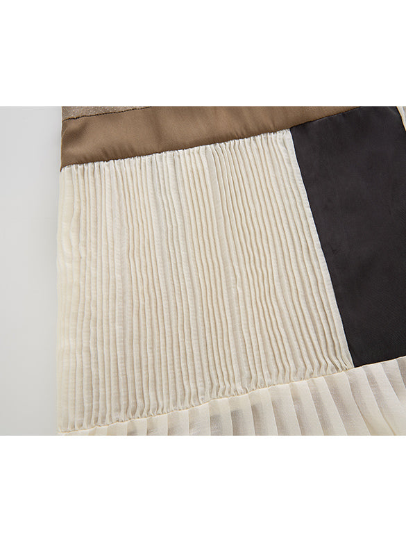 Pattern Mixed Pleats Skirt