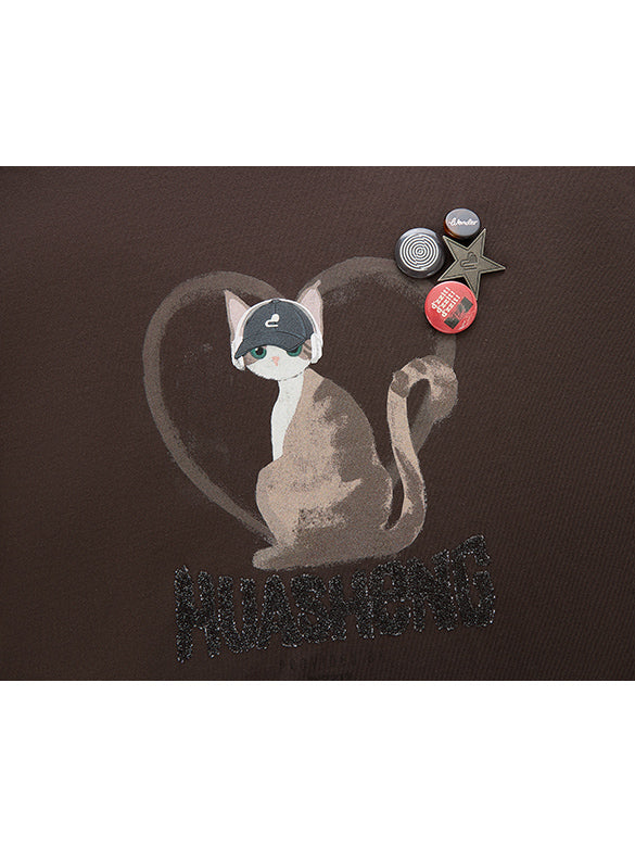 Cat Printed Badge T-shirt