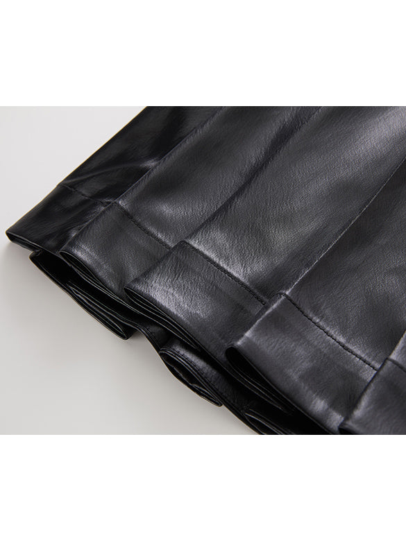 Fake Leather Pleats Skirt