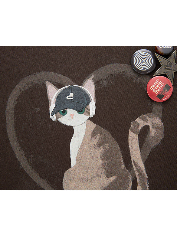 Cat Printed Badge T-shirt