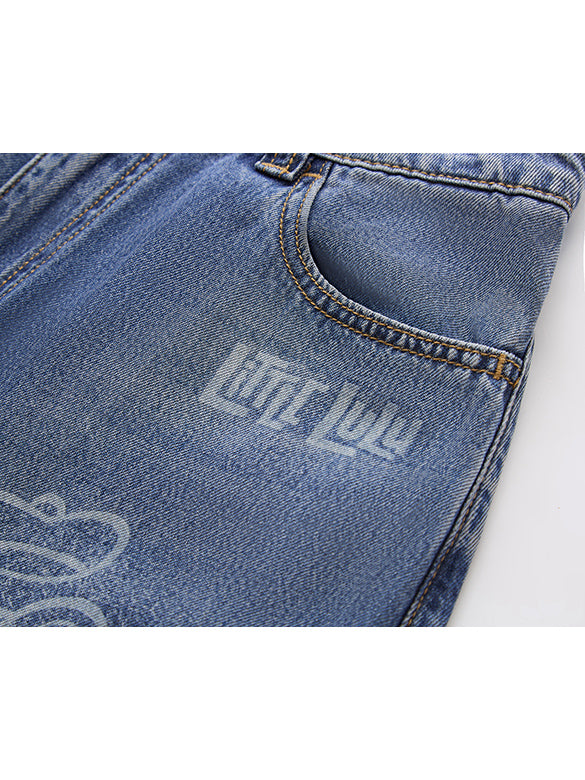 Printed Denim Pants