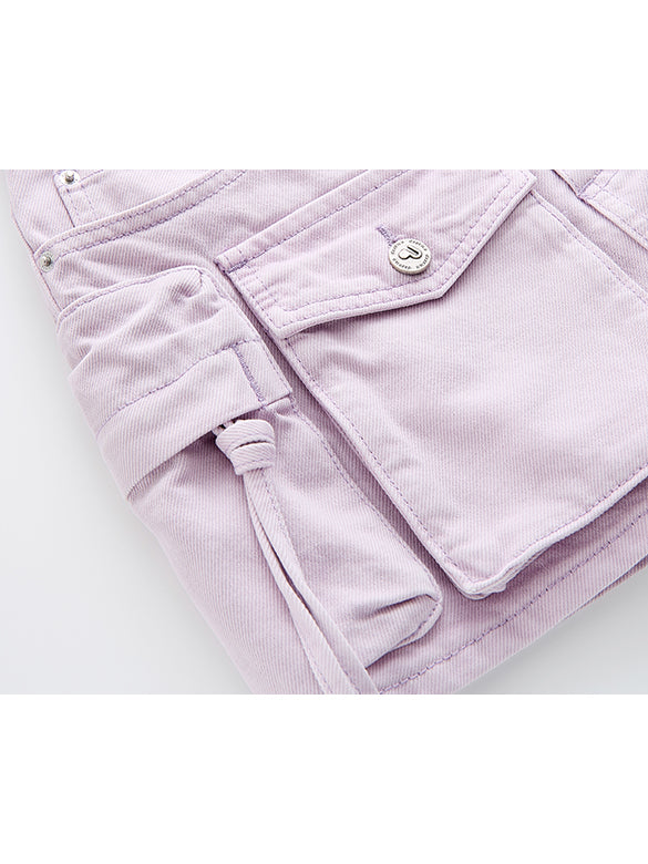 Purple Denim Cargo Short Length Pants