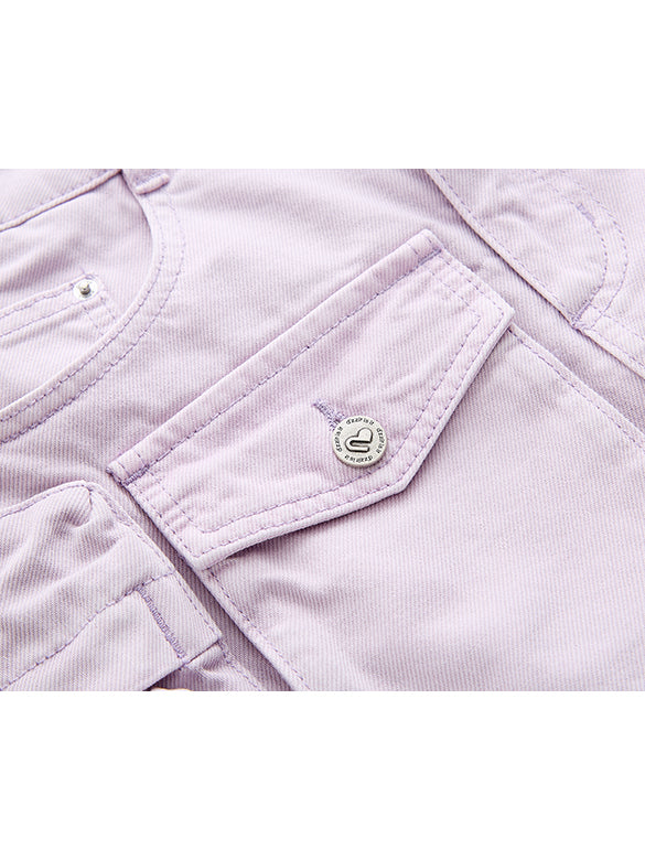 Purple Denim Cargo Short Length Pants