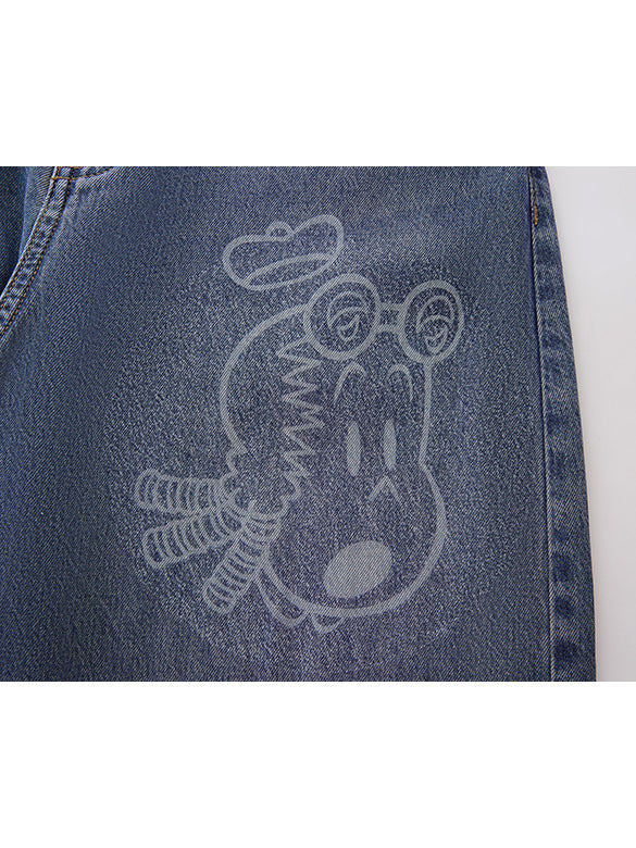 Printed Denim Pants