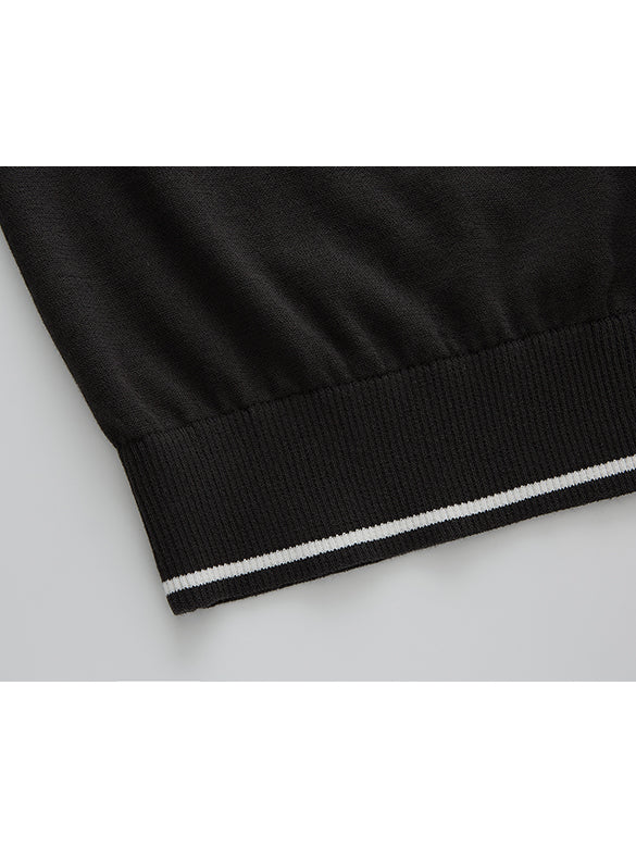 Embroidery Zipper Knit Top