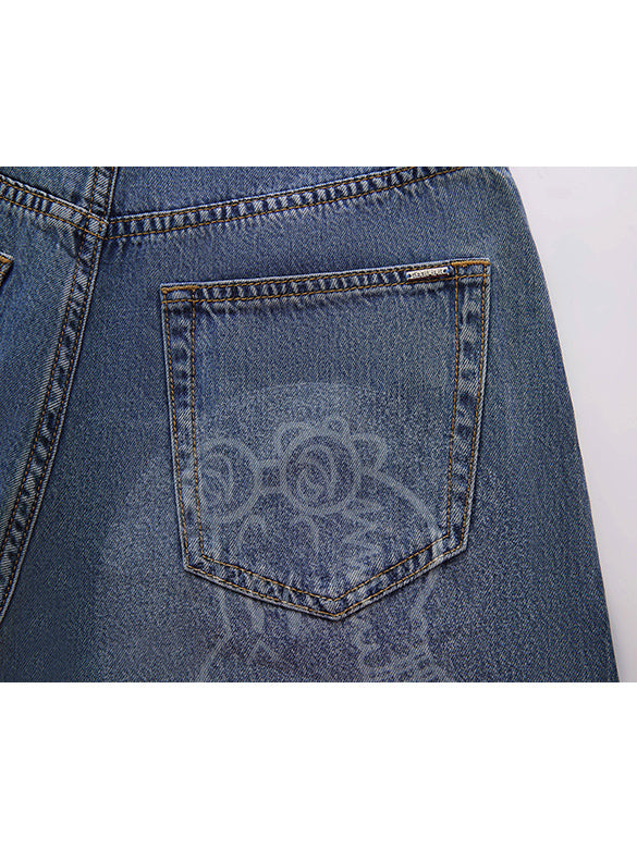 Printed Denim Pants