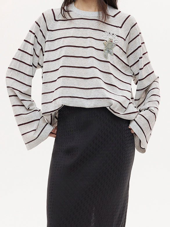 Bear Sequins Stripe Knit Top