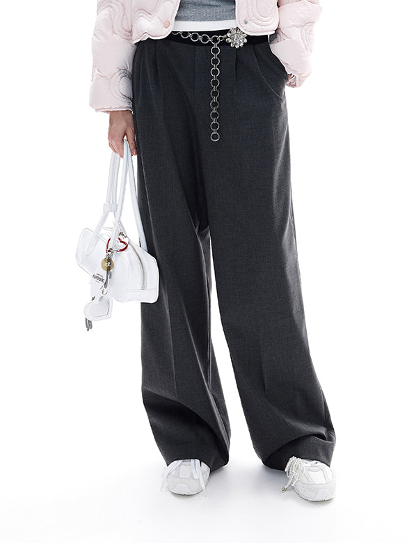 Waist Bi-color Tuck Pants