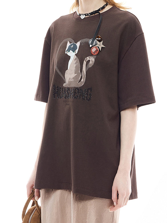 Cat Printed Badge T-shirt