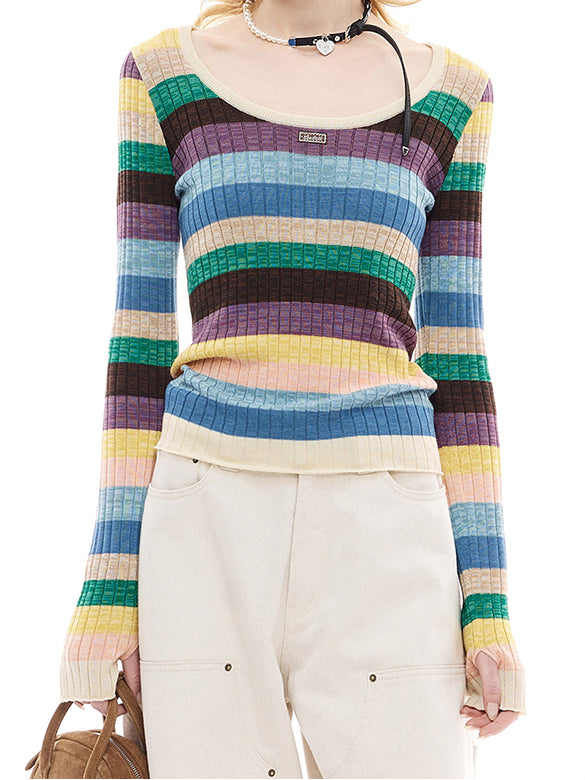 Bi-color Stripe Knit Top