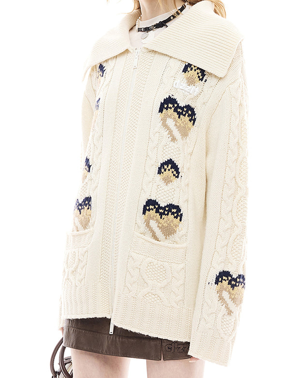 d Logo Pattern Design Zipper Knit Outer