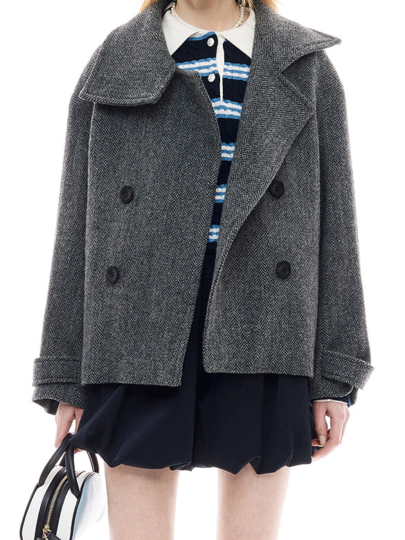 Brooch Herringbone Double Coat