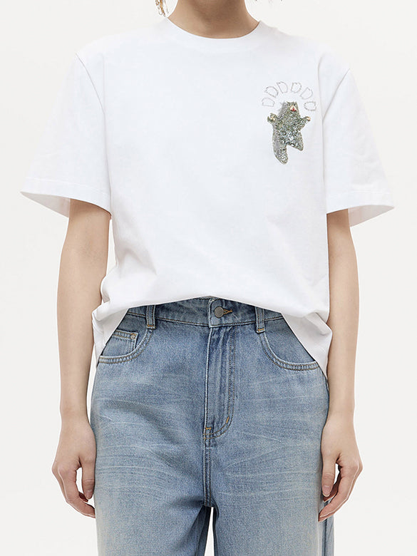 One-point Bear Sequins T-shirt