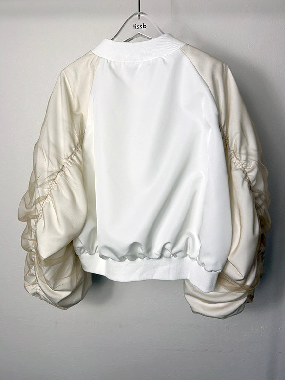 Tulle Combination Gather Sleeves Blouson