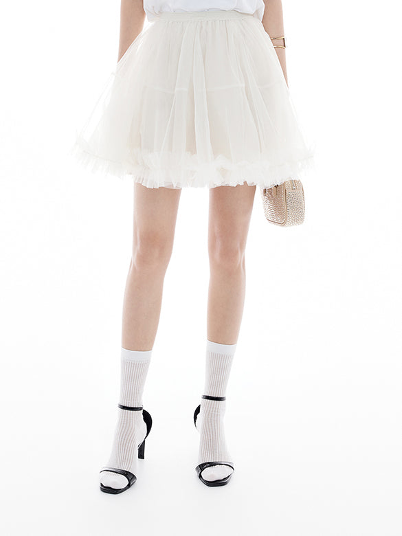 White Tulle Short Length Skirt