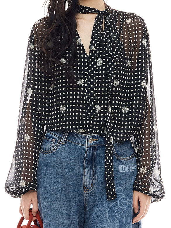 Printed Chiffon Bow-tie Blouse