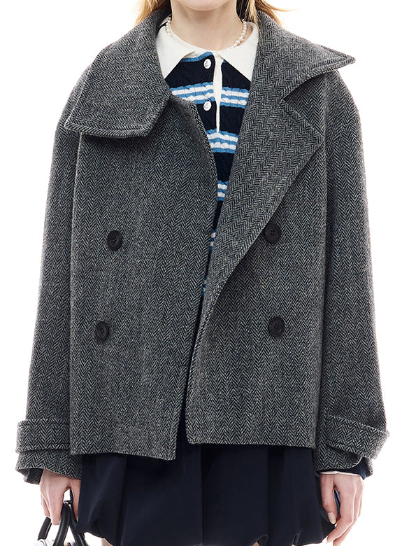 Brooch Herringbone Double Coat