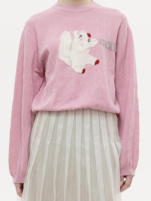 Animal Embroidery Knit Top