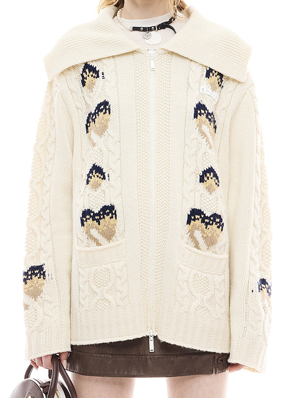 d Logo Pattern Design Zipper Knit Outer