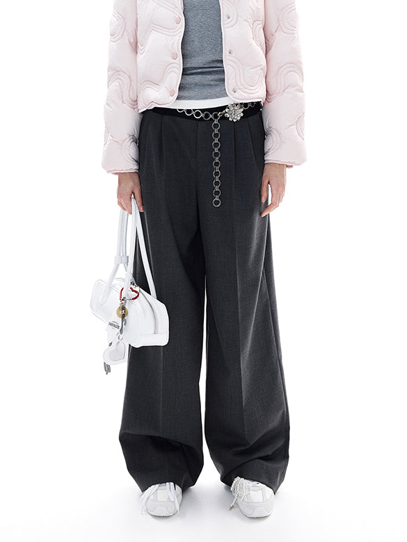 Waist Bi-color Tuck Pants