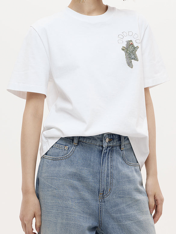 One-point Bear Sequins T-shirt