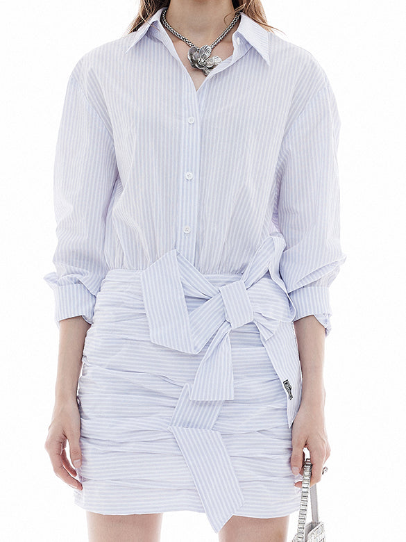 Ribbon Tuck Stripe Shirt Dress