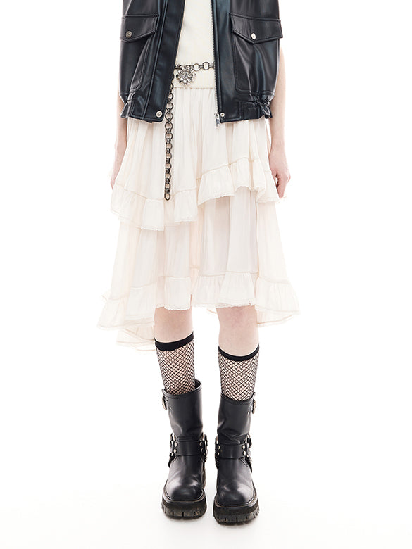 Satin Drape Asymmetry Skirt