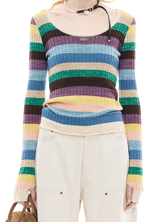 Bi-color Stripe Knit Top