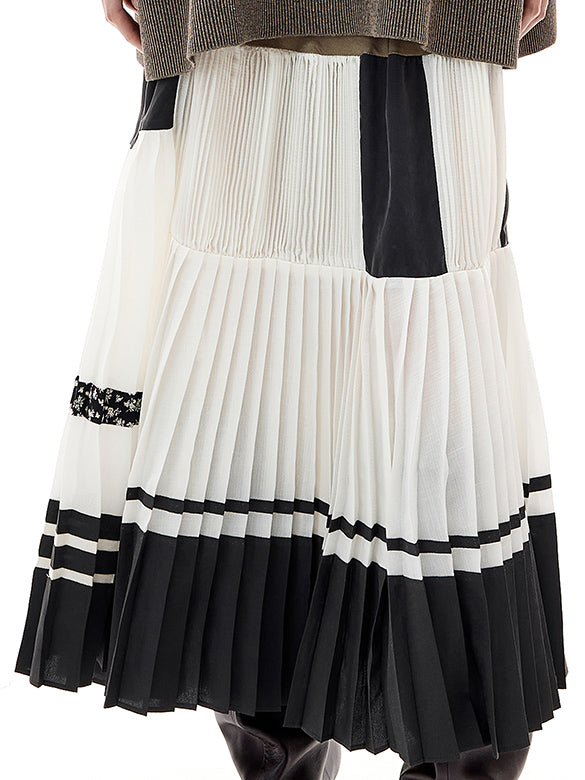Pattern Mixed Pleats Skirt