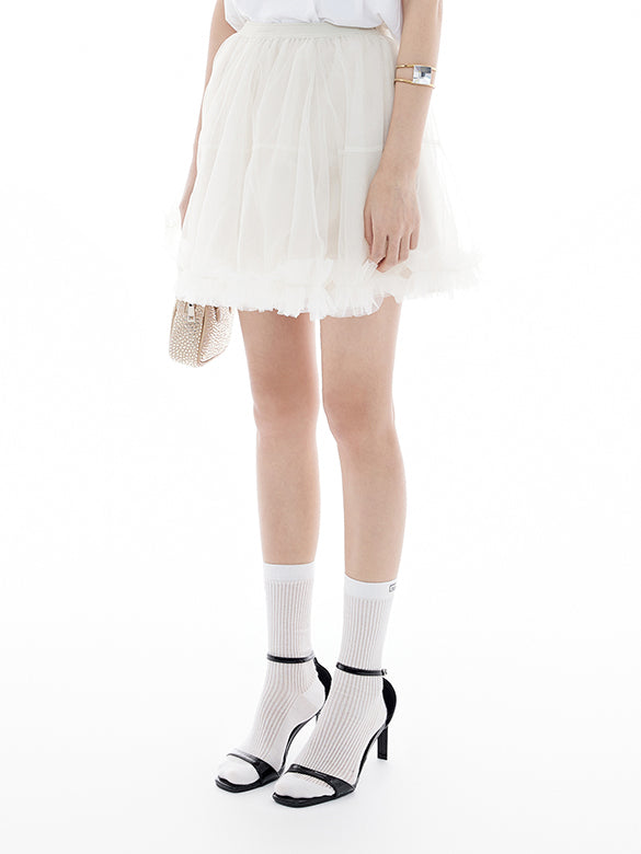 White Tulle Short Length Skirt
