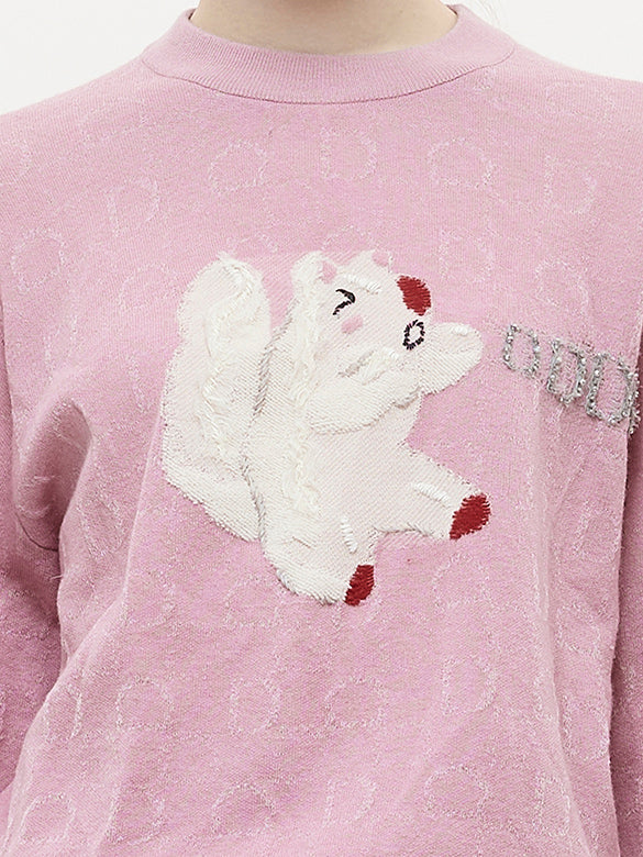 Animal Embroidery Knit Top