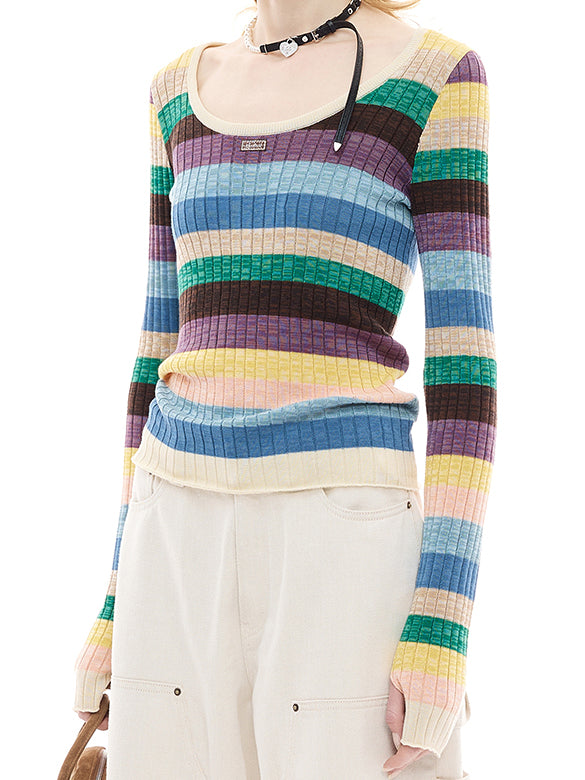 Bi-color Stripe Knit Top