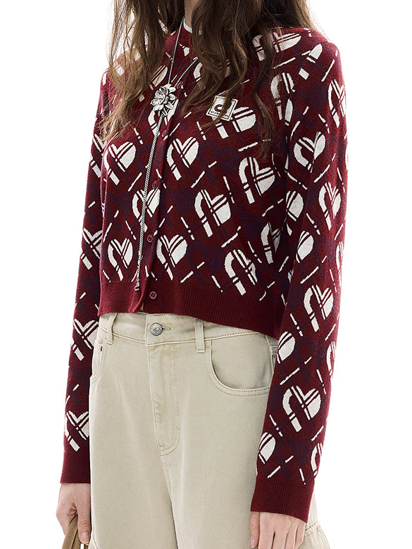 Monogram Bias Plaid Knit Cardigan