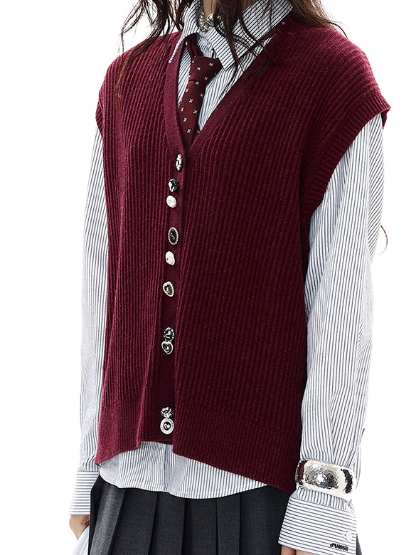 Various Button Knit Vest